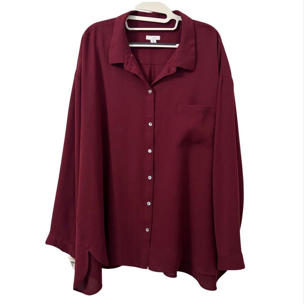 J.Jill Button Up Top Womens 3X Maroon Long Sleeve Minimalist Business Casual